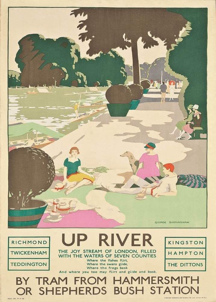 Vintage London Underground 'Up River', by George Sherringham, 1884-1937, Reproduction   English Art Deco Travel Poster