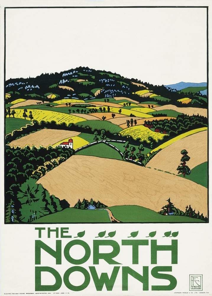 Vintage London Underground 'The North Downs', 1915, Edward McKnight Kauffer, Reproduction   Classic English Travel Poster