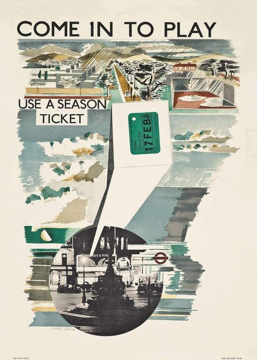 Vintage London Underground 'Come Out to Play', 1936, Paul Nash (1889-1946), Reproduction   Art Deco Vintage English Travel Poster