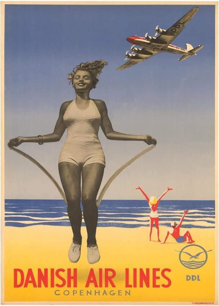 Vintage Travel Denmark 'Copenhagen with Danish Airlines', Circa. 1950's, Reproduction Vintage Travel Poster (Various Sizes Available)