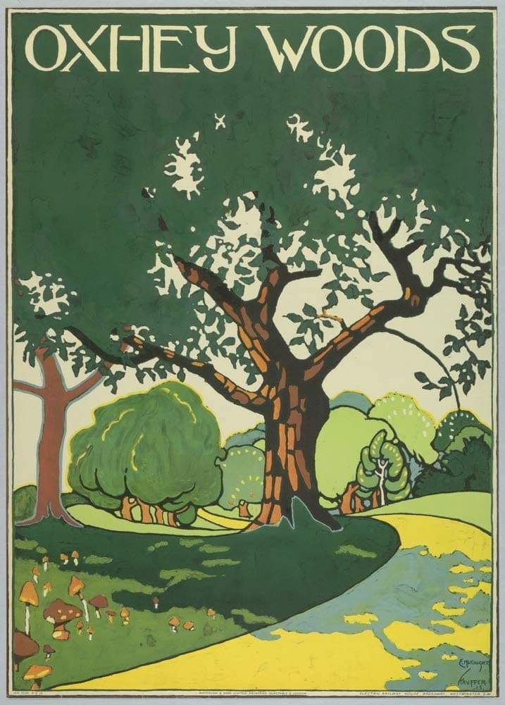 Vintage London Underground 'Oxhey Woods', 1915, Edward McKnight Kauffer, Reproduction Classic English Travel Poster (Various Sizes Available)