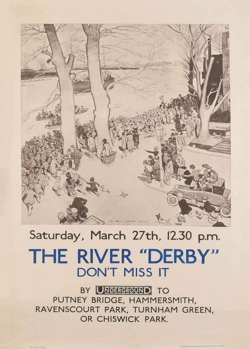 Vintage London Underground 'The River Derby', by Arthur Watts, 1883-1935, Reproduction   Art Deco English Travel Poster