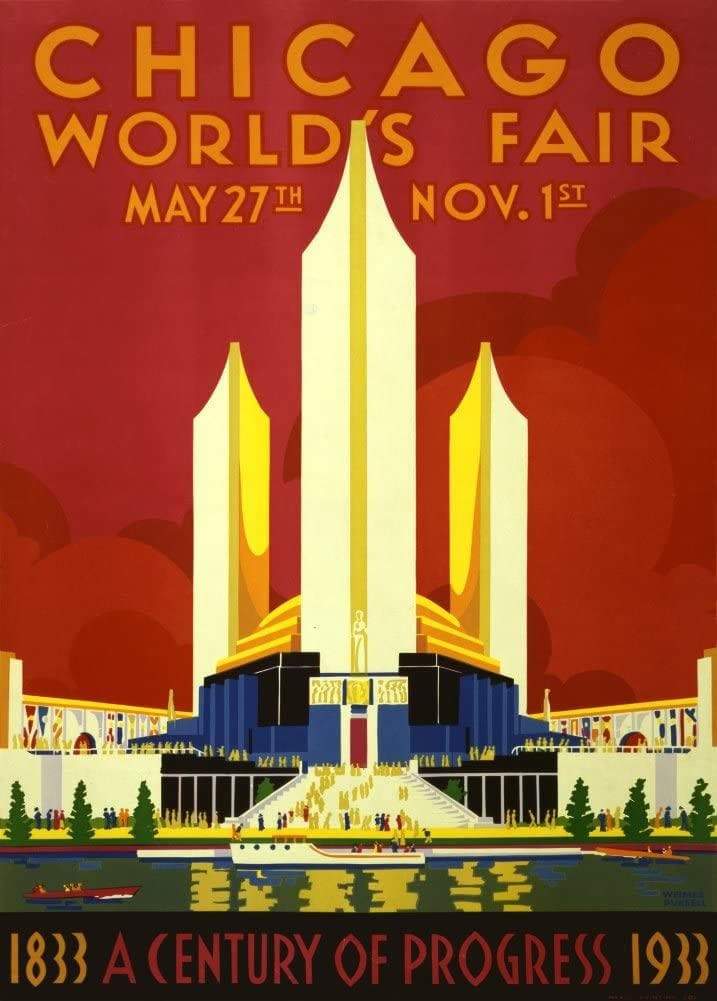 Vintage Travel America 'Chicago World Fair', U.S.A, 1933, Reproduction   Vintage Art Deco Travel Poste