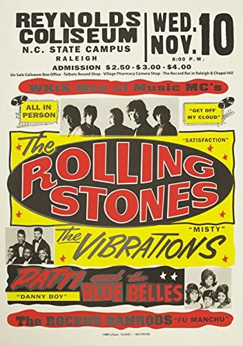 Vintage Rolling Stones Rock & Roll Concert Gig Band Advertisement Poster Print