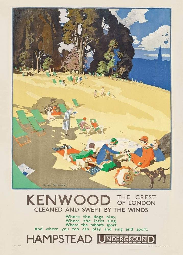 Vintage London Underground 'Kenwood and Hampstead', 1926 by George Sherringham (1884-1937), Reproduction   Vintage English Art Deco Travel Poster