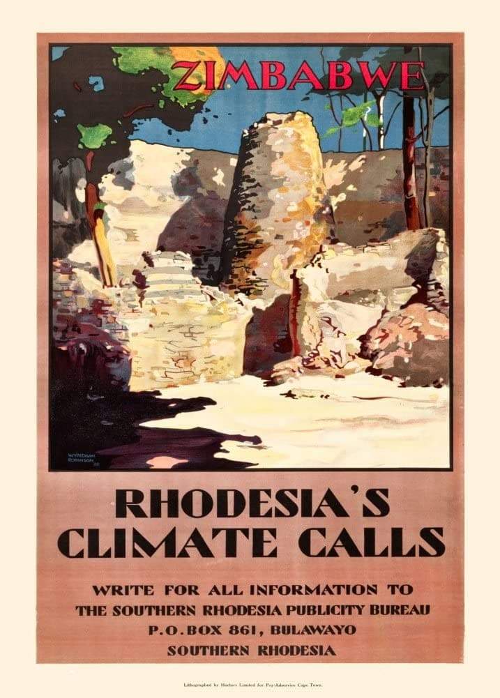 Vintage Travel Africa 'Zimbabwe. Rhodesia's Climate Calls', 1928, Reproduction Vintage Art Deco Travel Poster (Various Sizes Available)