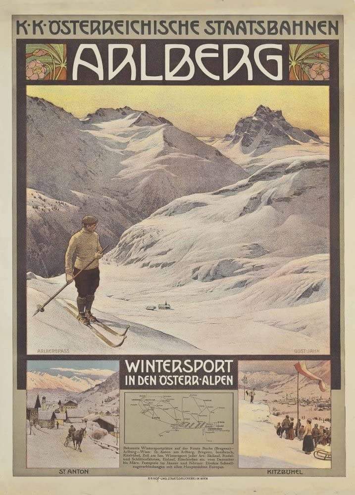 Vintage Travel Austria 'Arlberg Winter Sport in The Alps', 1910, Reproduction   Vintage Skiing and Winter Sport Poster