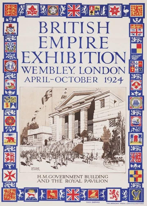 Vintage Travel England 'British Empire Exhibition, Wembley, London. The Royal Pavillion', 1924, Reproduction   Vintage Art Deco Travel Poster