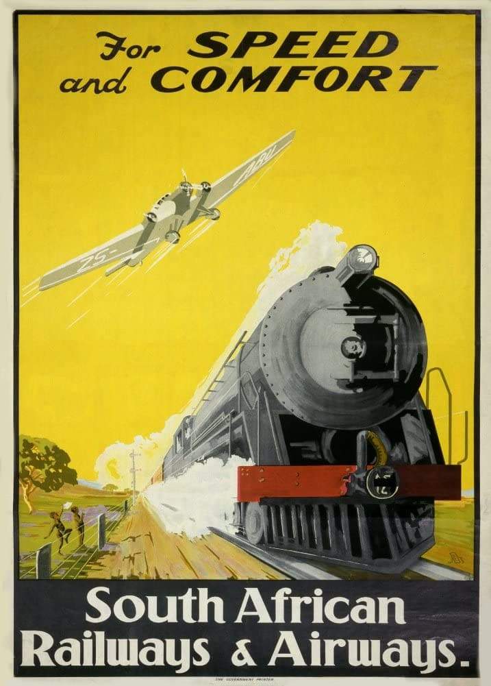 Vintage Travel South Africa 'Speed and Comfort with South African Airways and Railways', 1934, Reproduction   Vintage Art Deco Travel Poster