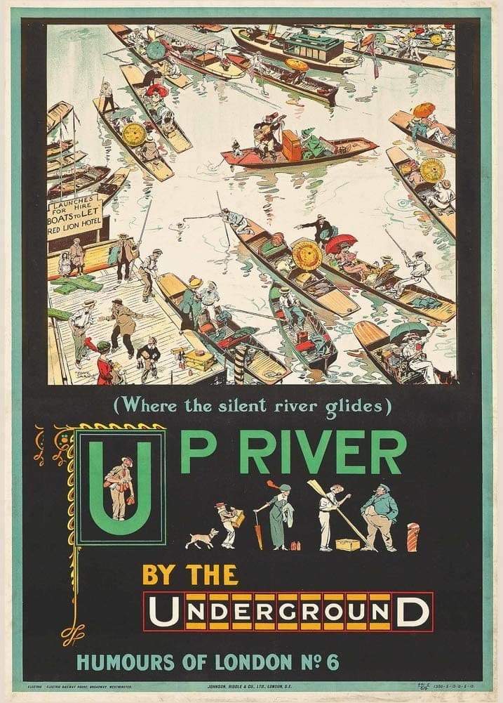 Vintage London Underground 'Up River by Underground', 1913, Reproduction Classic English Travel Poster (Various Sizes Available)