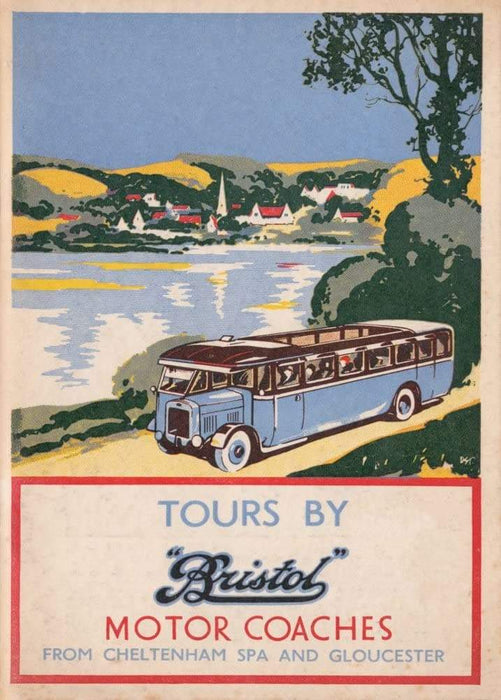 Vintage Travel England 'Cheltenham and Gloucester with Bristol Motor Coaches', 1925, Reproduction   Vintage Travel Poster
