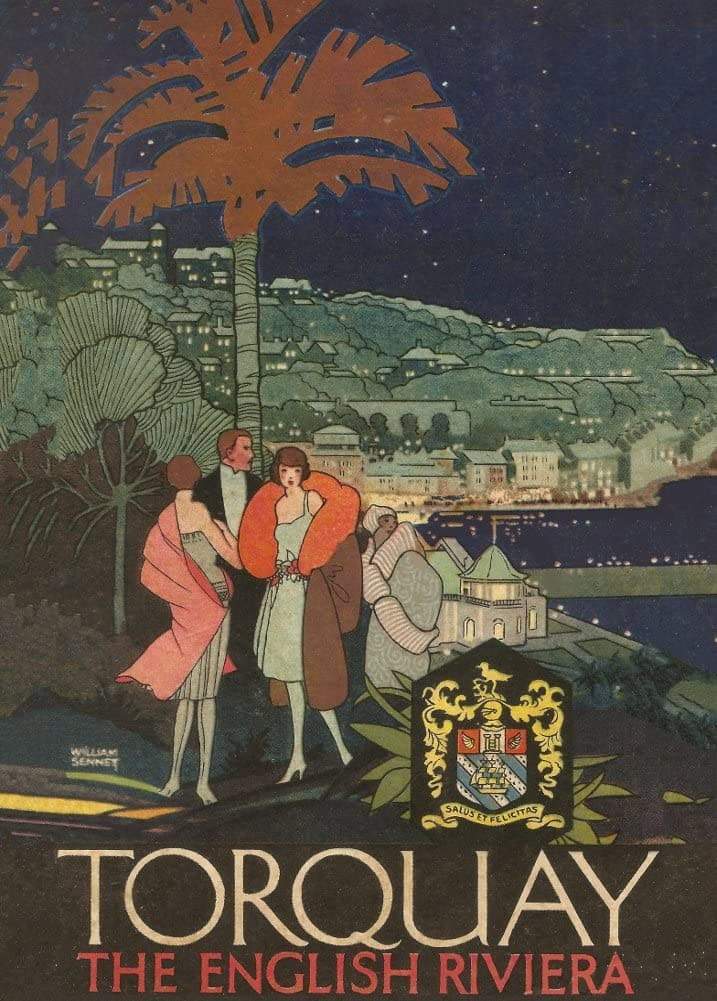 Vintage Travel England 'Torquay in Devon for The English Riviera', 1927, Reproduction   Vintage Art Deco Travel Poster