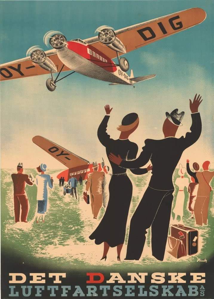Vintage Travel Denmark 'Det Danske Luftartselskab', 1930's, Reproduction Vintage Art Deco Travel Poster (Various Sizes Available)