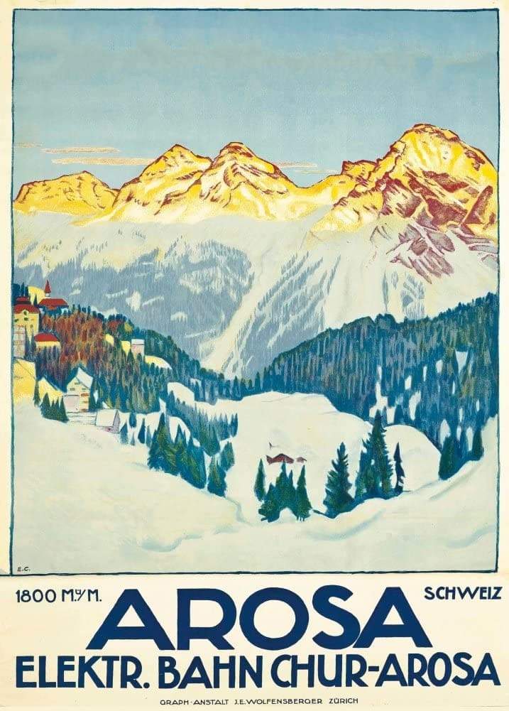 Vintage Travel Austria 'Arosa Elektr, Bahn Chur-Arosa', 1915, Reproduction   Vintage Skiing and Winter Sport Poster