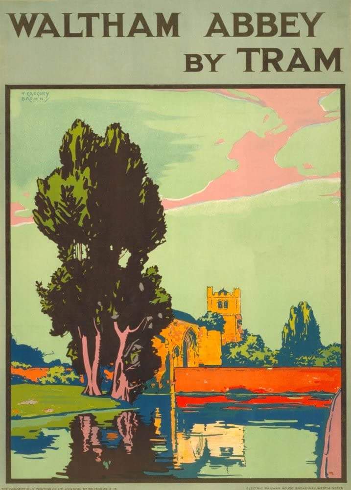 Vintage Travel England 'Waltham Abbey in Essex by Tram', 1916, Reproduction Vintage Travel Poster (Various Sizes Available)