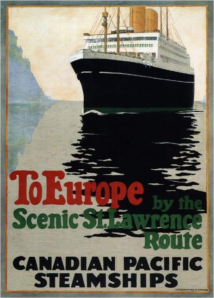 Vintage Travel Canada 'Canadian Pacific Steamships to Europe', 1925, Reproduction Vintage Art Deco Travel Poster (Various Sizes Available)