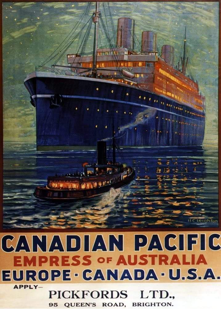 Vintage Travel Canada 'Canadian Pacific Also to Europe and America on The Empress of Australia', 1920-30's, Reproduction Vintage Art Deco Poster (Various Sizes Available)