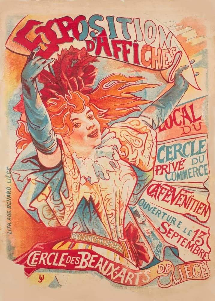 Vintage Travel Belgium 'Liege Exposition D'Affiches Cercle des Beaux-Arts de Liege', Belgium, 1896, Reproduction Vintage Art Nouveau Travel Poster (Various Sizes Available)