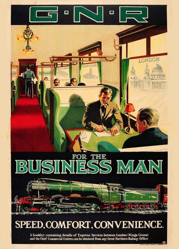 Vintage Travel England 'The Businessman with Great Northern Railways', 1920's, Reproduction   Art Deco Vintage English Travel Poster