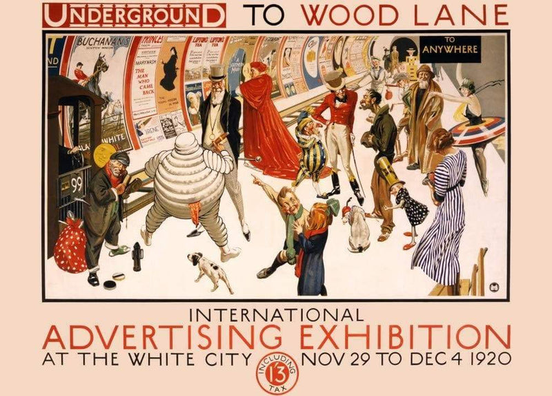 Vintage London Underground 'International Advertising Exhibition at Wood Lane', 1920, Reproduction Vintage Travel Poster (Various Sizes Available)