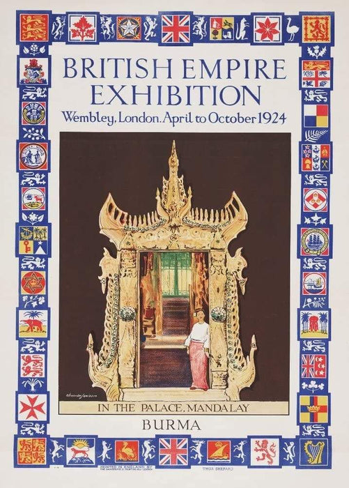 Vintage Travel England 'British Empire Exhibition, Wembley, London. The Palace, Mandalay, Burma', 1924, Reproduction   Vintage Art Deco Travel Poster