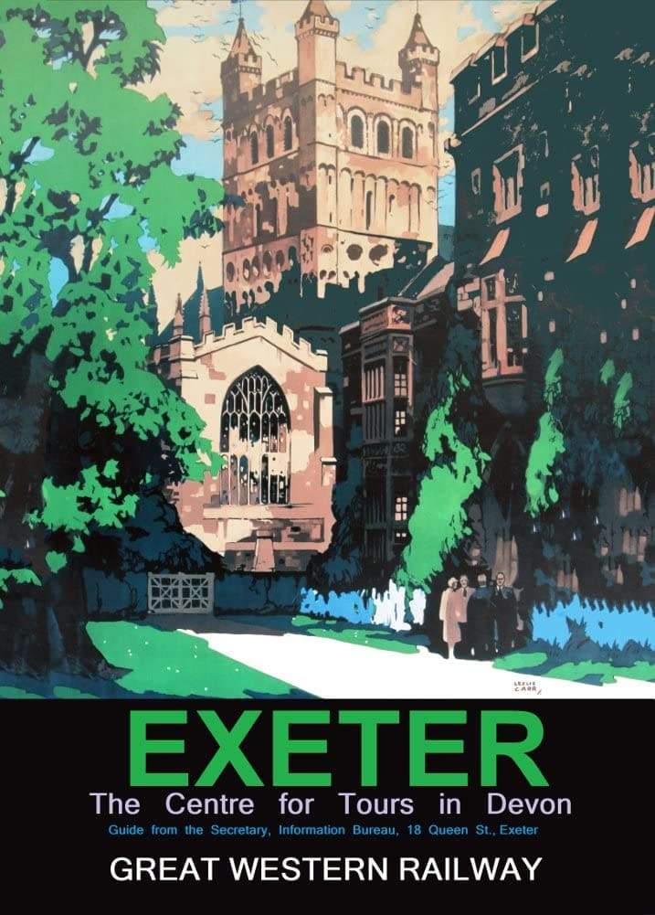 Vintage Travel England 'Exeter, Devon, with Great Western Railway', 1930's, Reproduction Vintage Art Deco Travel Poster (Various Sizes Available)