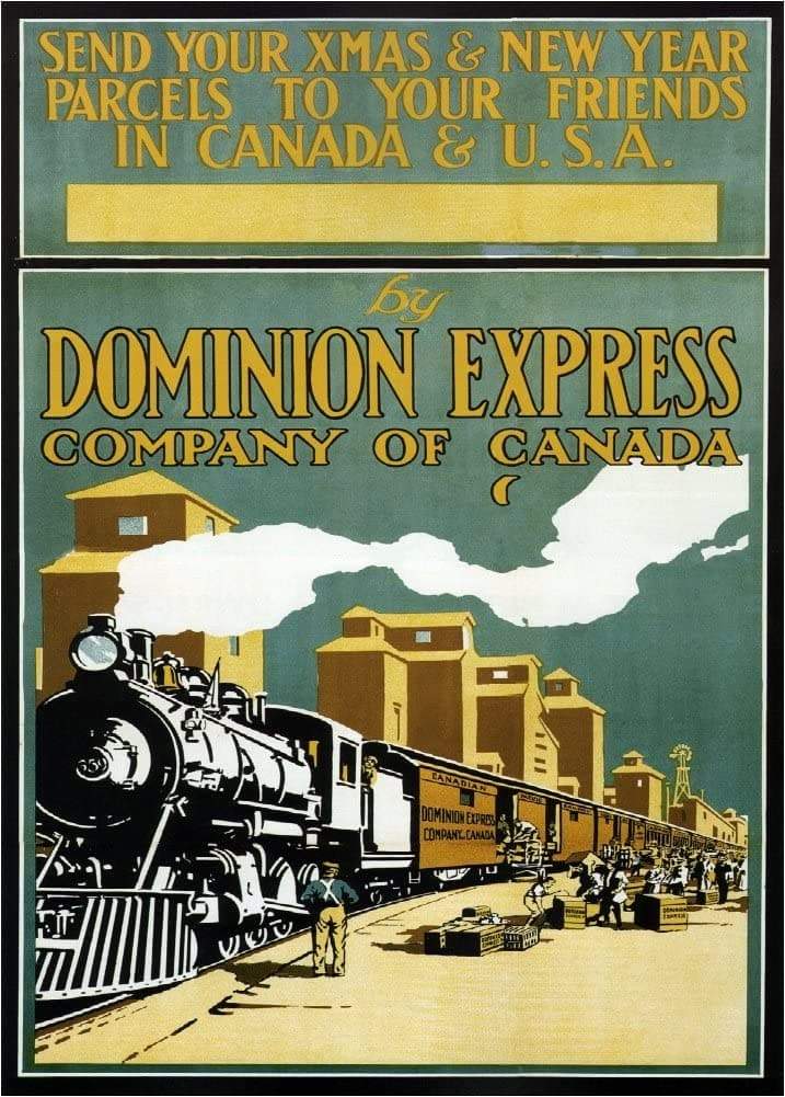 Vintage Travel Canada 'Send Your Christmas and New Year Parcels Dominion Express', 1920's, Reproduction Vintage Art Deco Travel Poster (Various Sizes Available)