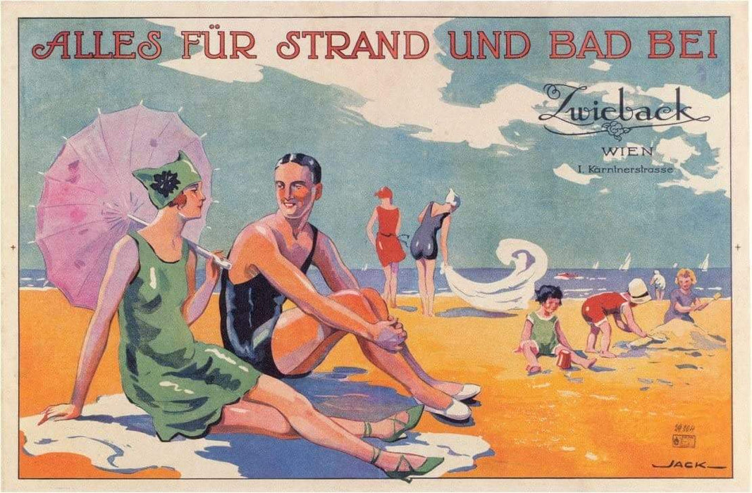 Vintage Travel Austria 'Everything for The Beach and Bath', Austria, 1925, Reproduction   Vintage Art Deco Travel Poster