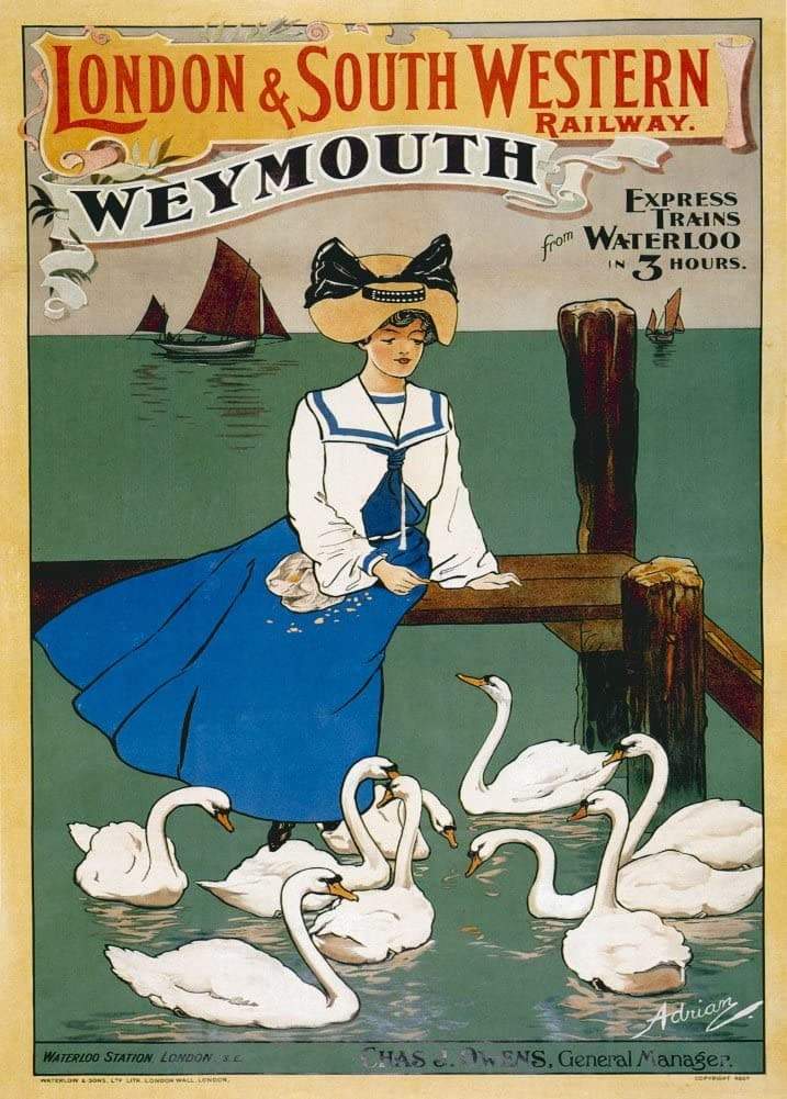 Vintage Travel England 'Weymouth Express Trains from Waterloo, London', 1904, Reproduction Vintage Art Nouveau Travel Poster (Various Sizes Available)