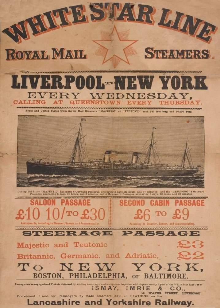 Vintage Travel England 'Liverpool to New York on Royal Mail Steamers', 19th Century, Reproduction   Vintage Travel Poster
