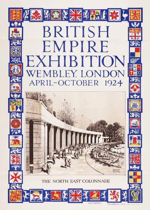 Vintage Travel England 'British Empire Exhibition, Wembley, London. The North East Collanade', 1924, Reproduction   Vintage Art Deco Travel Poster
