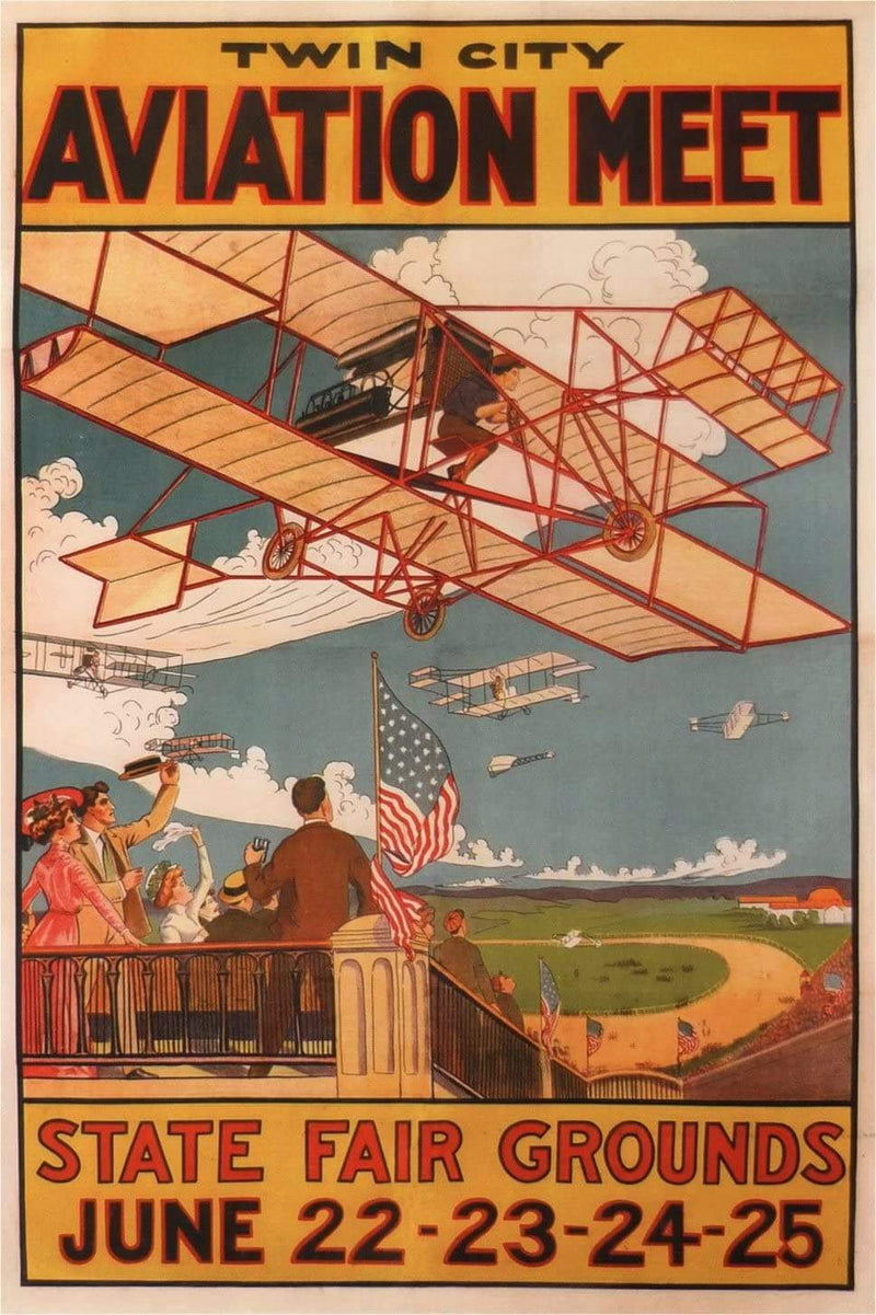 Vintage Travel America 'Twin City Aviation Meet', U.S.A, 1910, Reproduction Vintage Travel Poster (Various Sizes Available)