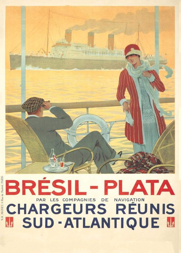 Vintage Travel Argentina 'Bresil to Plata', France, 1920-30's, Reproduction Vintage Art Deco Travel Poster (Various Sizes Available)