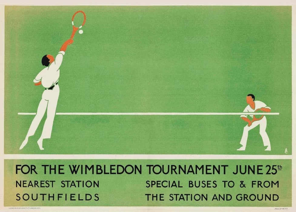 Vintage Tennis 'Wimbledon by London Underground', England, 1922, Reproduction   Vintage Art Deco Sports Poster